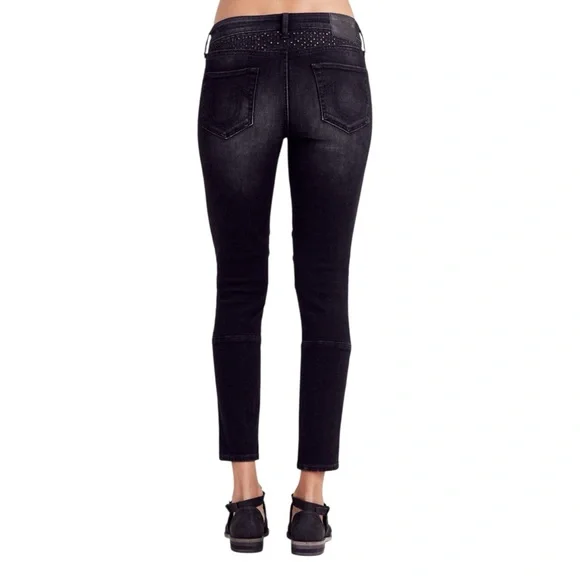 True Religion Halle Mid Rise Super Skinny Moto Women’s Jean Black Distressed 25 - Picture 3 of 15